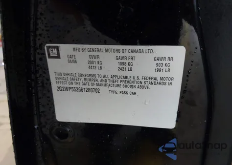 2006 Pontiac Grand Prix z USA, uszkodzony, nr VIN 2G2WP552661280702